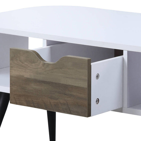 English Elm White Elegant Square End Table with Sleek Metal Legs, Spacious Top for Décor and Modern Minimalist Style White+Black B062P181418