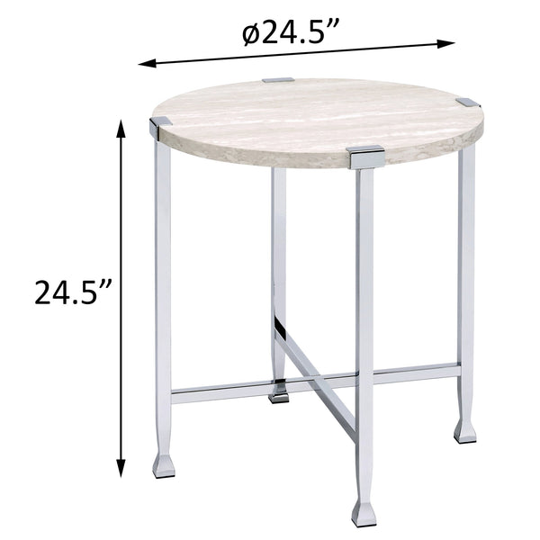 English Elm White Oak Chrome End Table with Round Top and X-Base — Industrial Chic, Sturdy Metal Frame, 24.5" B062P181389