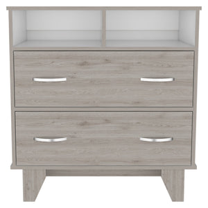 English Elm Portanova Two Drawer Dresser with Open Shelves and Elevated Legs, Compact Superior Top Storage Solution Gray 35.8 L x 20.1 W x 3.5 H B070S00070