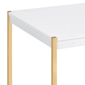 English Elm White Rectangular Side Table with Drawer and Dual USB Ports, X-Leg Accent for Modern Living Rooms White+Gold B062P181416