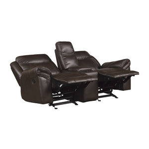 English Elm Dark Brown Faux Leather Reclining Loveseat with Gliders Console and Usb Charging B011P183626