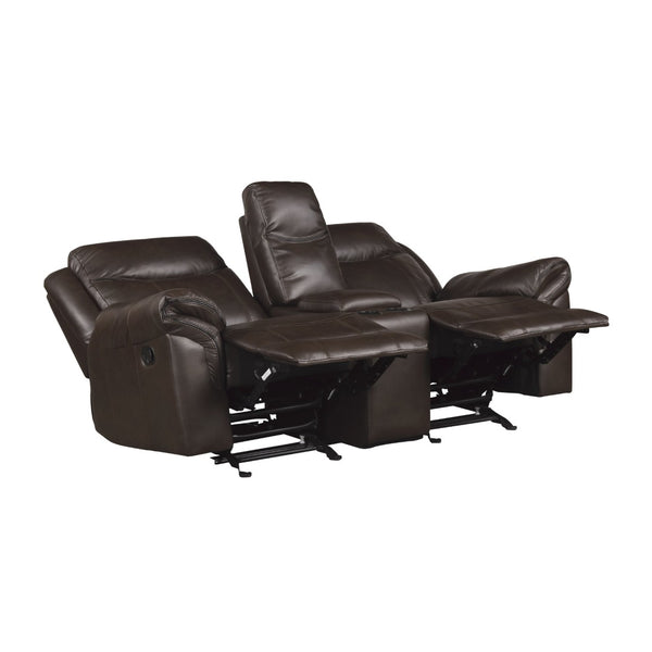 English Elm Dark Brown Faux Leather Reclining Loveseat with Gliders Console and Usb Charging B011P183626
