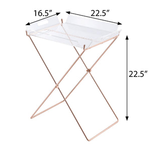 English Elm Clear Clear and Copper Tray Table Removable Tray Modern Acrylic Top Copper Cross Sled Base Portable Stylish Accent Table B062P181412
