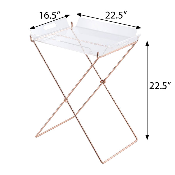 English Elm Clear Clear and Copper Tray Table Removable Tray Modern Acrylic Top Copper Cross Sled Base Portable Stylish Accent Table B062P181412