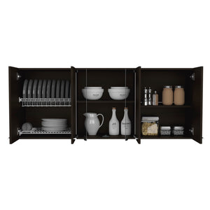 English Elm Wall 24" H Four-Door Wall-Mounted Cabinet with Two Shelves, Plate & Glass Organizer, Sleek Design Black 69.29 L x 17.71 W x 5.91 H B097133119