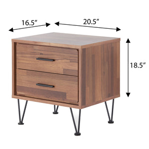 English Elm Walnut Mid-Century Accent Table with 2 Drawers and Hairpin Legs, Stylish Storage for Small Spaces B062P181398