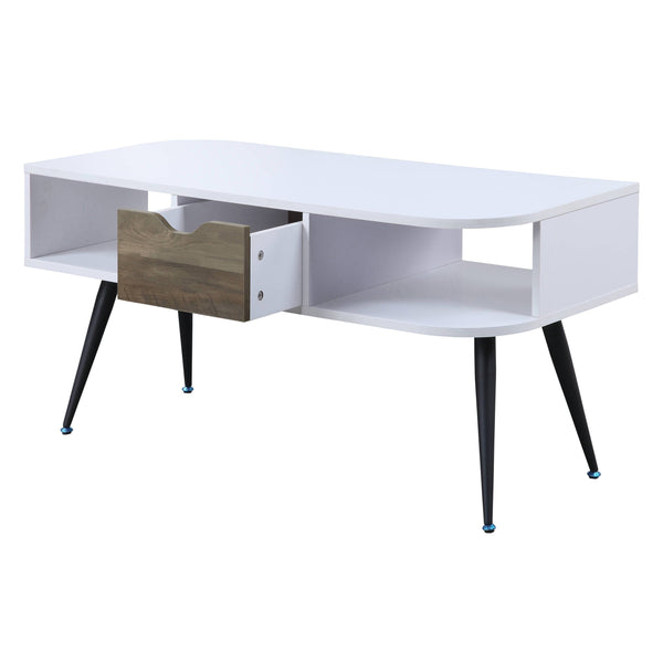 English Elm White Elegant Square End Table with Sleek Metal Legs, Spacious Top for Décor and Modern Minimalist Style White+Black B062P181418