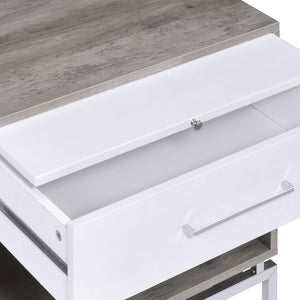 English Elm Weathered Weathered Grey Oak Accent Table with Drawer, Pull-Out Tray & Metal Base for Stylish Storage B062P181407