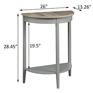 English Elm Grey Half Moon Console Table in Grey Oak Finish with Bottom Shelf, Rustic Entryway Accent Table B062P181397