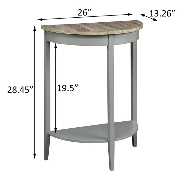 English Elm Grey Half Moon Console Table in Grey Oak Finish with Bottom Shelf, Rustic Entryway Accent Table B062P181397