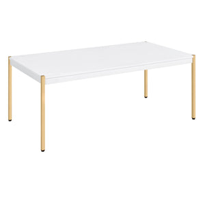 English Elm White Rectangular Side Table with Drawer and Dual USB Ports, X-Leg Accent for Modern Living Rooms White+Gold B062P181416