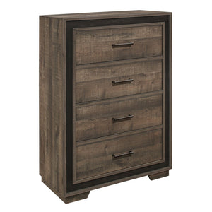 English Elm Rustic Four Drawer Chest Dark Ebony Frame Mahogany Veneer Bedroom Storage Furniture B011P183414