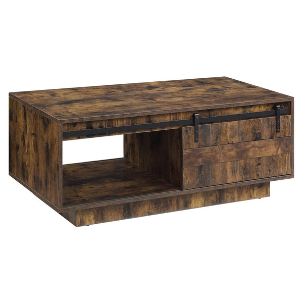 English Elm Rustic Industrial Oak Coffee Table with Open Shelf, Durable Powder-Coated Frame and Spacious Surface Rustic B062P181423