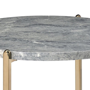English Elm Grey Faux Marble End Table with Champagne Legs — Chic Modern Accent Table for Living Room Décor, 26.5" Wide B062P181390
