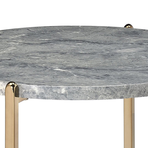 English Elm Grey Faux Marble End Table with Champagne Legs — Chic Modern Accent Table for Living Room Décor, 26.5" Wide B062P181390