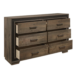 English Elm Rustic Two-tone Mahogany Ebony Six Drawer Dresser with Pewter Pulls for Bedroom B011P183413
