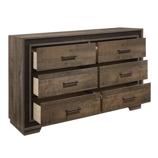 English Elm Rustic Two-tone Mahogany Ebony Six Drawer Dresser with Pewter Pulls for Bedroom B011P183413