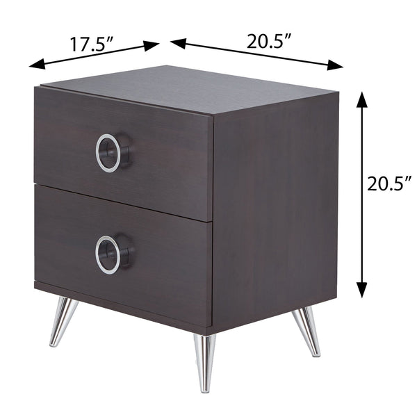 English Elm Espresso 2-Drawer Rectangular Accent Table for Small Spaces — Compact Modern Storage with Silver Legs B062P181401