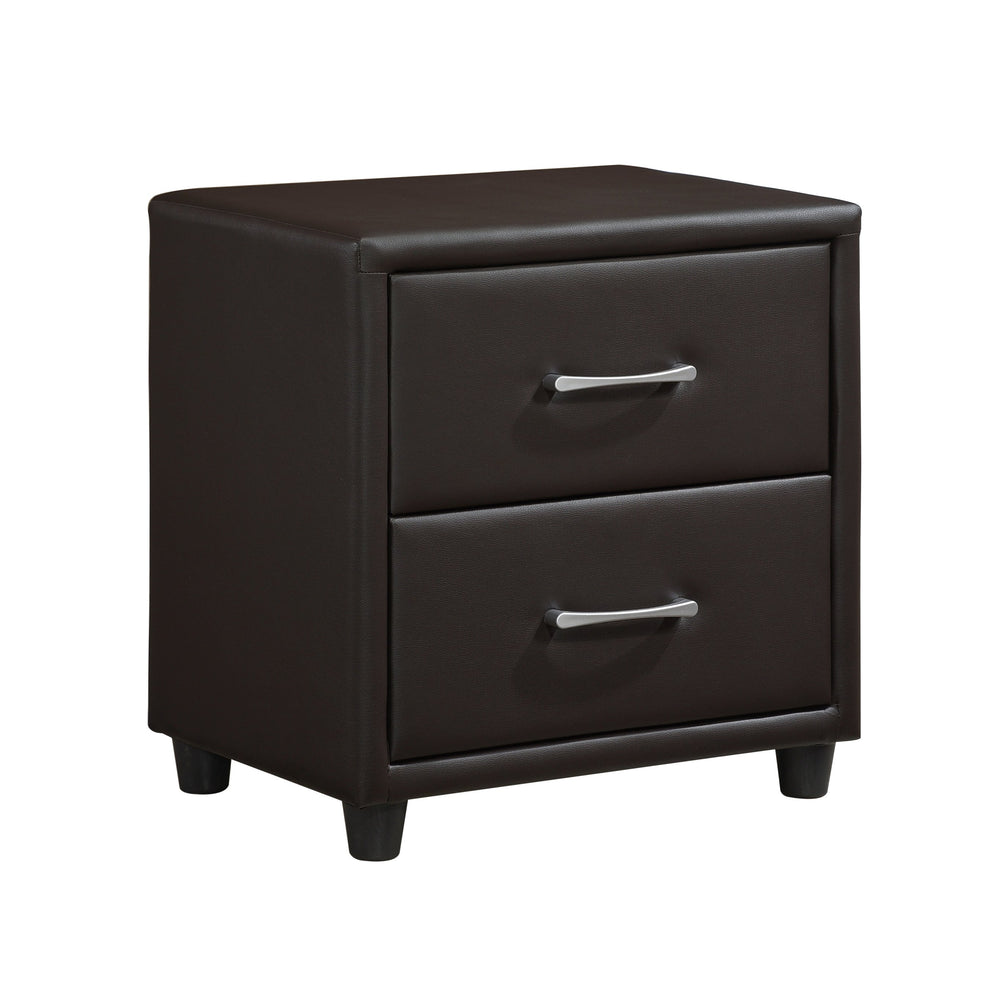 English Elm Contemporary Lorenzi Nightstand Dark Brown Faux Leather Two-Drawer Bedside Table with Silver Pulls B011P183623