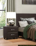 English Elm Contemporary Design 1 Piece Bedroom Furniture Two Drawers Nightstand Silver Tone Bar Pulls Faux Leather Upholstery, Dark Brown Pvc