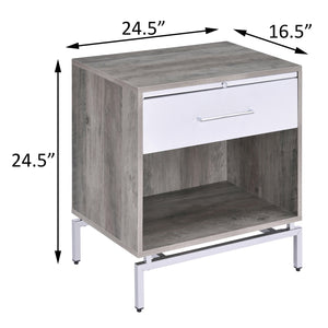 English Elm Weathered Weathered Grey Oak Accent Table with Drawer, Pull-Out Tray & Metal Base for Stylish Storage B062P181407