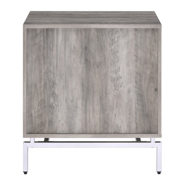 English Elm Weathered Weathered Grey Oak Accent Table with Drawer, Pull-Out Tray & Metal Base for Stylish Storage B062P181407