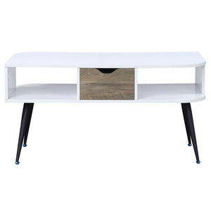 English Elm White Elegant Square End Table with Sleek Metal Legs, Spacious Top for Décor and Modern Minimalist Style White+Black B062P181418