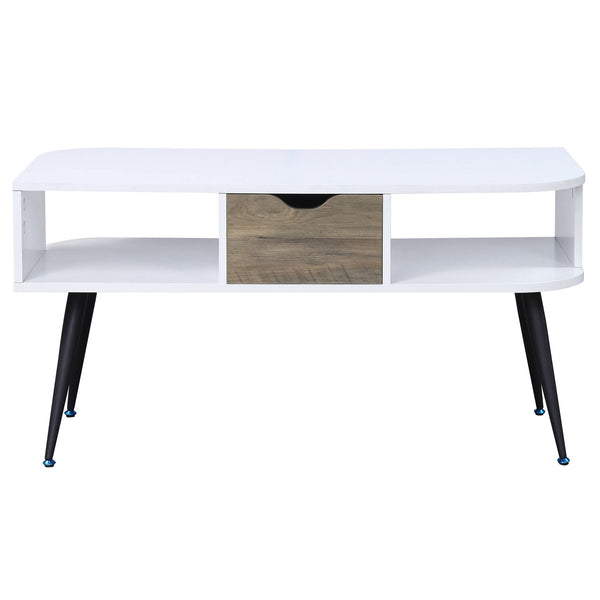 English Elm White Elegant Square End Table with Sleek Metal Legs, Spacious Top for Décor and Modern Minimalist Style White+Black B062P181418