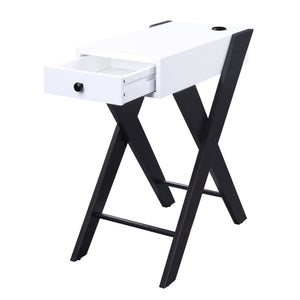 English Elm White Rectangular Side Table with Drawer and Dual USB Ports, X-Leg Accent for Modern Living Rooms White+Black B062P181408