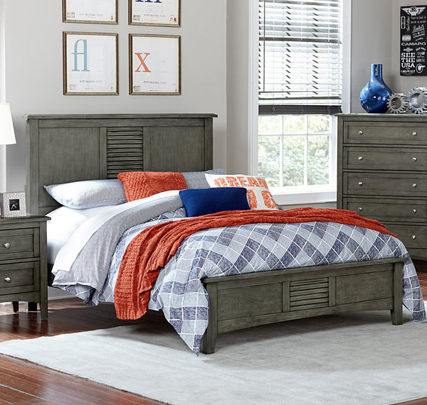 English Elm Cool Gray Finish Full Size Bed With Louvered Headboard - Modern Transitional Bedroom Furniture Set B011S00892