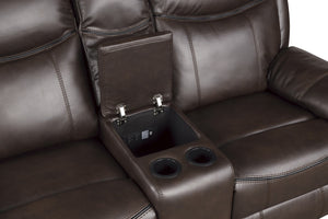 English Elm Dark Brown Faux Leather Reclining Loveseat with Gliders Console and Usb Charging B011P183626