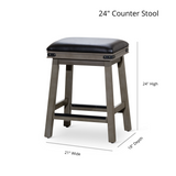 English Elm 24" Counter Stool, Antique White Finish, Black Leather Seat