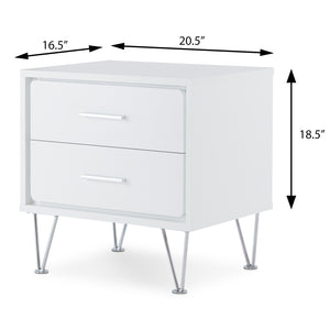 English Elm White Chic 2-Drawer Accent Table with Hairpin Legs, Modern White Nightstand for Storage & Style B062P181399