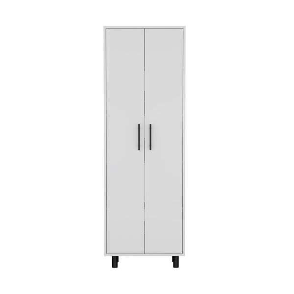 English Elm Napoles White Multistorage Pantry Cabinet with 5 Shelves, Metal Handles & Legs for Organized Storage B070102698