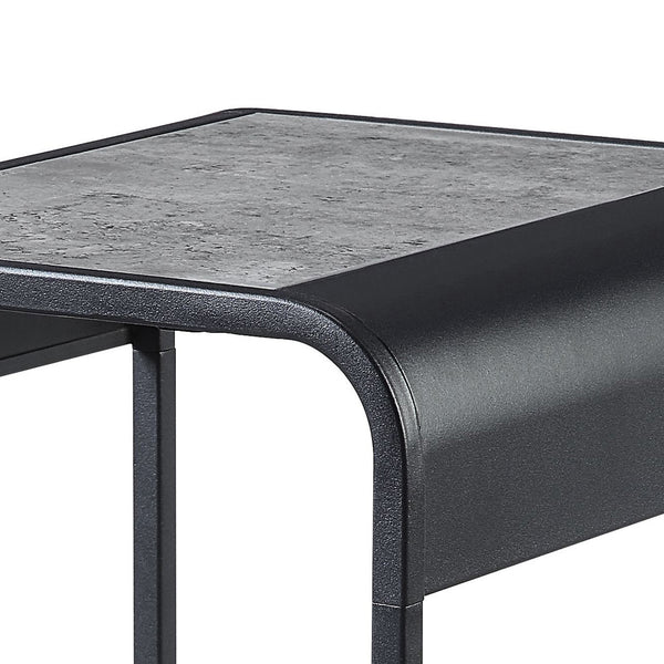 English Elm Concrete Grey and Black Modern End Table with Lower Shelf, Metal Frame, Curved Edges for Bedroom Elegance (21.5"H) B062P181422