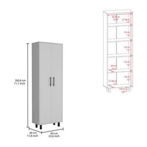 English Elm Napoles Wall Cabinet with One Door and Two Shelves, Space-Saving Particle Board Storage with Metal Handles White 78.74 L x 17.32 W x 5.12 H B200102698
