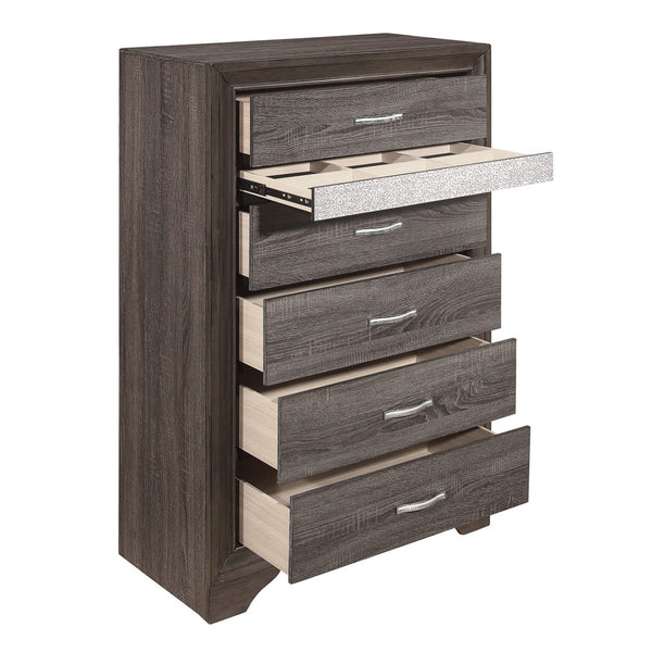 English Elm Gray Glam Six Drawer Chest with Faux Crystal Pulls and Concealed Jewelry Compartment B011P183396