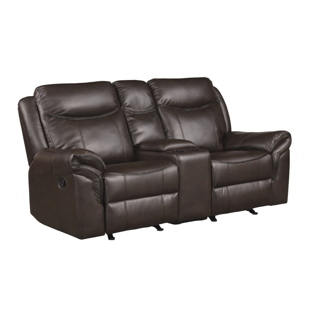 English Elm Dark Brown Faux Leather Reclining Loveseat with Gliders Console and Usb Charging B011P183626
