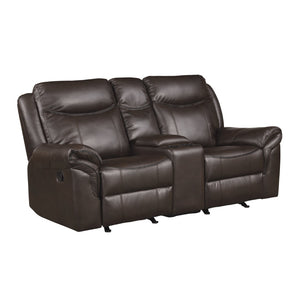 English Elm Dark Brown Faux Leather Reclining Loveseat with Gliders Console and Usb Charging B011P183626