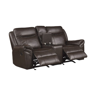 English Elm Dark Brown Faux Leather Reclining Loveseat with Gliders Console and Usb Charging B011P183626