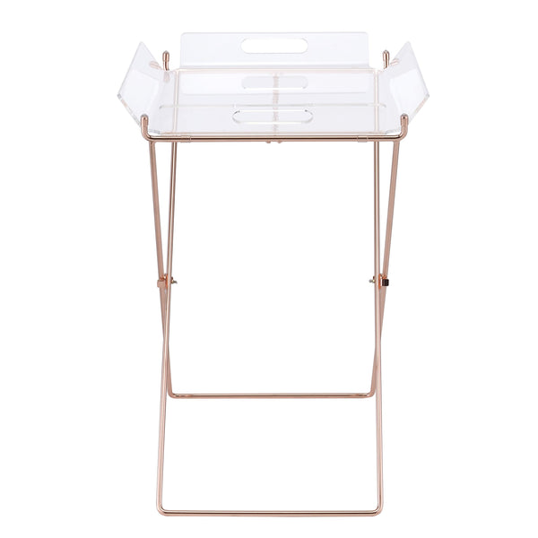 English Elm Clear Clear and Copper Tray Table Removable Tray Modern Acrylic Top Copper Cross Sled Base Portable Stylish Accent Table B062P181412