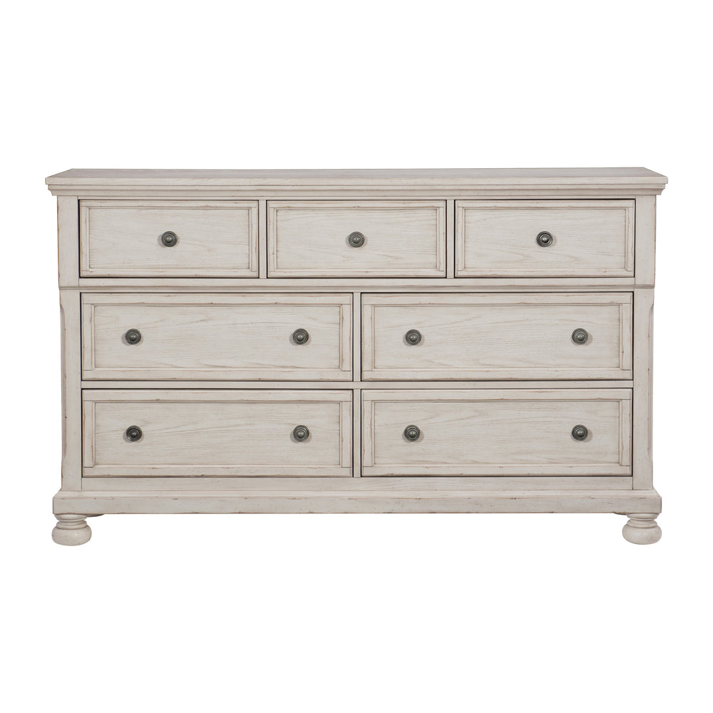 English Elm Antique Bethel 7-Drawer Dresser in White Finish with Turned Bun Feet, Hidden Valuables Drawer, 64.75" B011P183412