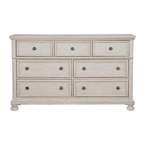English Elm Antique Bethel 7-Drawer Dresser in White Finish with Turned Bun Feet, Hidden Valuables Drawer, 64.75" B011P183412