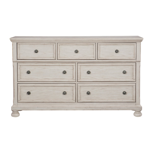 English Elm Antique Bethel 7-Drawer Dresser in White Finish with Turned Bun Feet, Hidden Valuables Drawer, 64.75" B011P183412