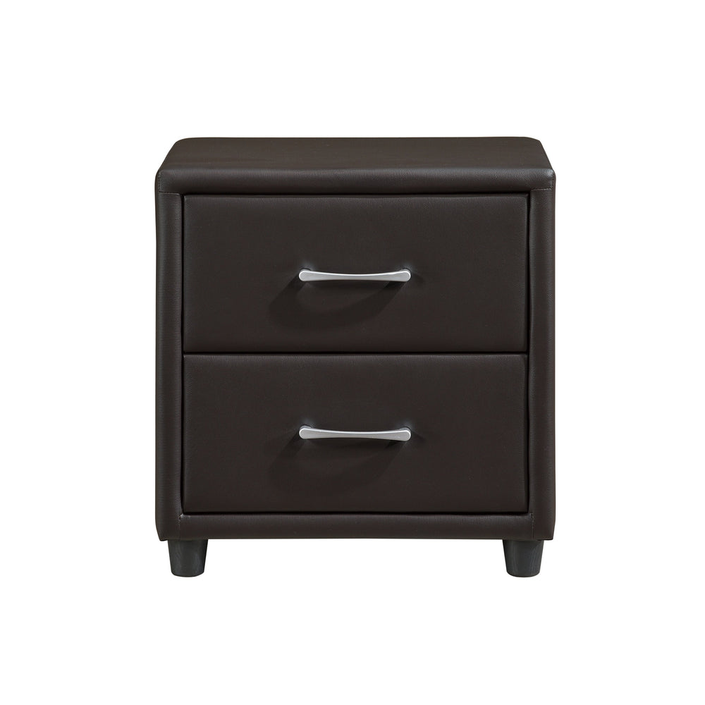 English Elm Contemporary Lorenzi Nightstand Dark Brown Faux Leather Two-Drawer Bedside Table with Silver Pulls B011P183623