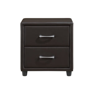 English Elm Contemporary Design 1 Piece Bedroom Furniture Two Drawers Nightstand Silver Tone Bar Pulls Faux Leather Upholstery, Dark Brown Pvc