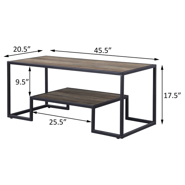 English Elm Rustic Industrial Oak Coffee Table with Open Shelf, Durable Powder-Coated Frame and Spacious Surface Black+Brown B062P181419
