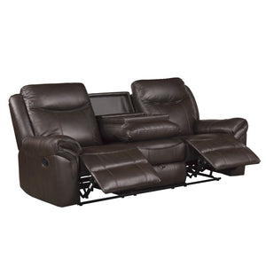 English Elm Dark Brown Faux Leather Reclining Sofa with Usb Ports Cup Holders Living Room B011P183624