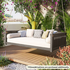 English Elm Topmax Acacia Wood Porch Swing Bed Sloped Frame Outdoor Lounger for Backyard Patio Gray WF319383AAE