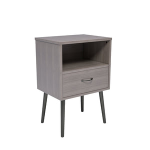 English Elm Two Grey Oak Nightstands with Drawer and Open Shelf for Modern Bedroom Spaces W578108566